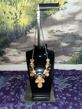 Statement Brown and Gold Floral Bib Necklace